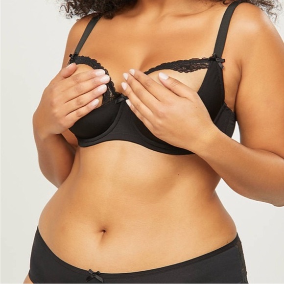 NWOT Cacique Lightly Lined Quarter Cup in Black Sz 42DDD - Picture 1 of 15